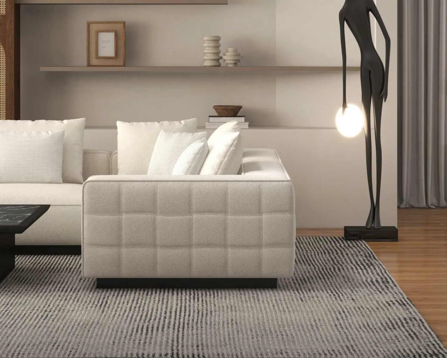 Meuble House Grand canapé d'angle graphique et ultra cosy en tissu blanc "Sweet Culture" Online