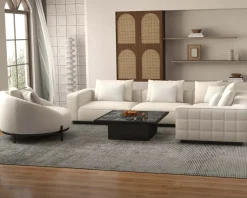 Meuble House Grand canapé d'angle graphique et ultra cosy en tissu blanc