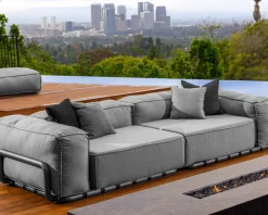 Meuble House Grand canapé de terrasse droit modulaire esprit décontracté tissu gris "Escale" Hot