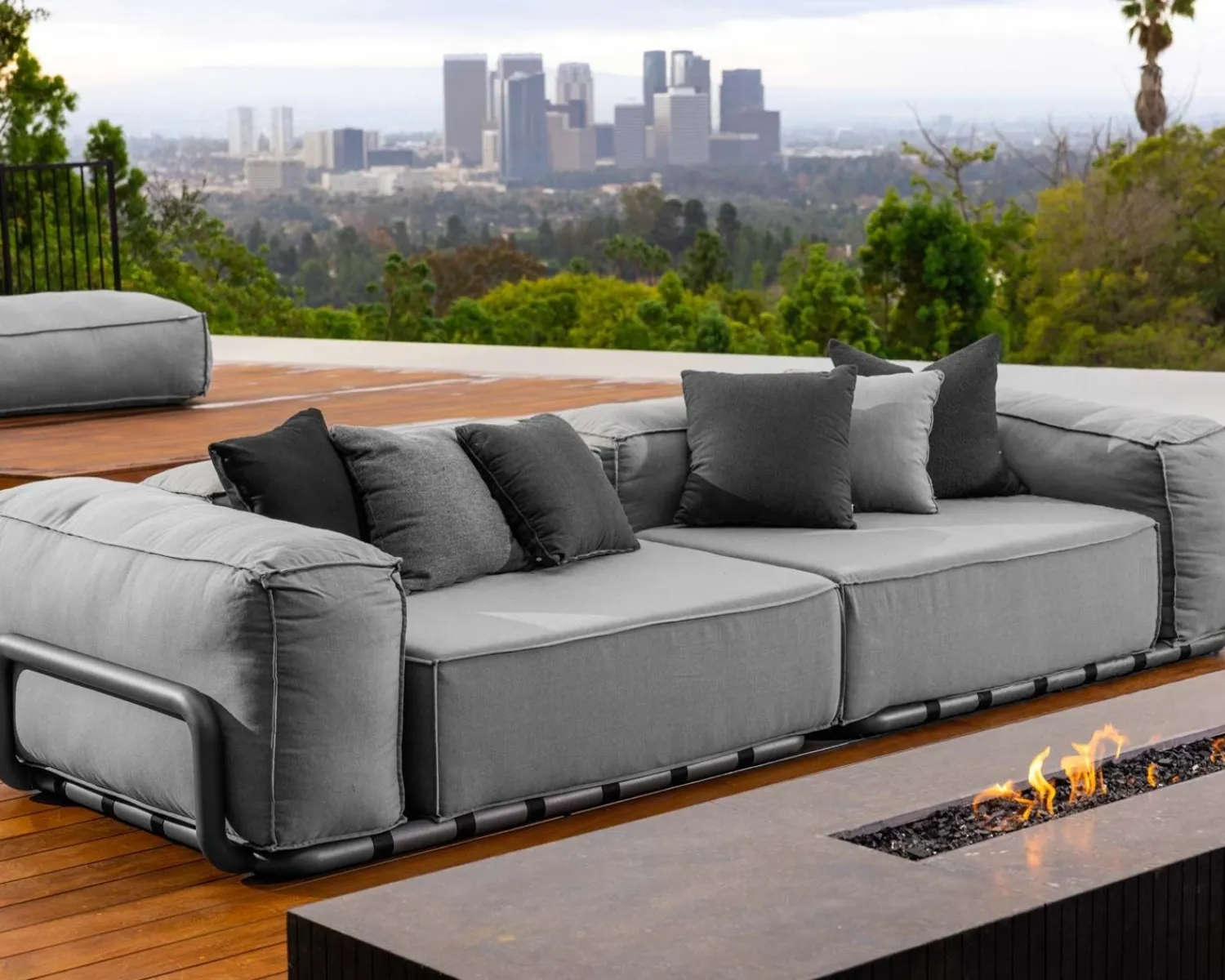 Meuble House Grand canapé de terrasse droit modulaire esprit décontracté tissu gris "Escale" Hot