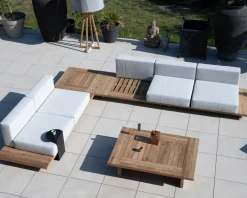 Meuble House Grand canapé modulaire 5 places de jardin "Eclipse" avec tablette d'angle en teck Discount