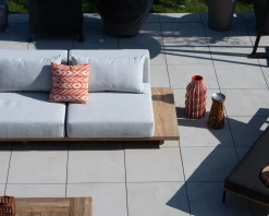 Meuble House Grand canapé modulaire 5 places de jardin "Eclipse" avec tablette d'angle en teck Discount