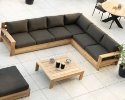Meuble House Grand canapé modulaire spécial extérieur en teck et tissu gris foncé "Zénith" Discount