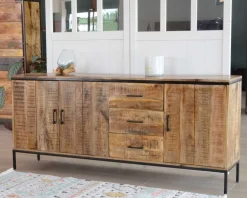 Meuble House Grande enfilade en bois massif et métal "Mango" multi rangements Online