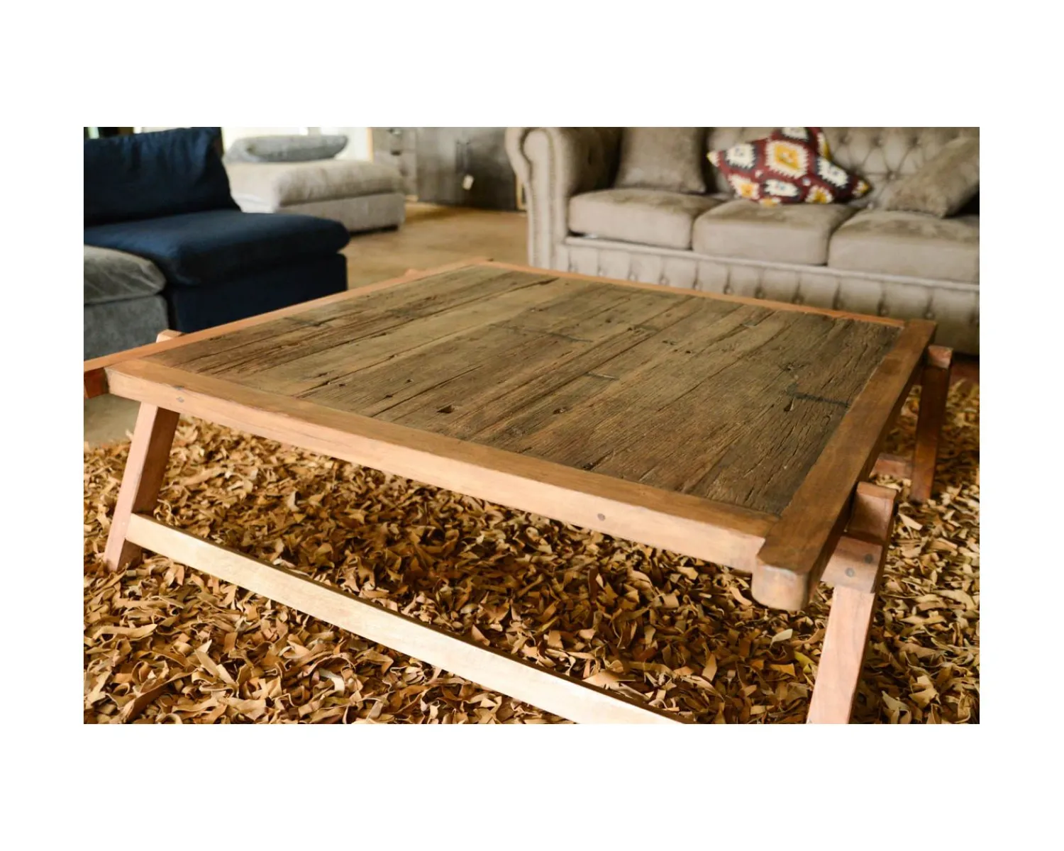Meuble House Grande table basse carrée vieux bois ethnique "Népalaise" Clearance