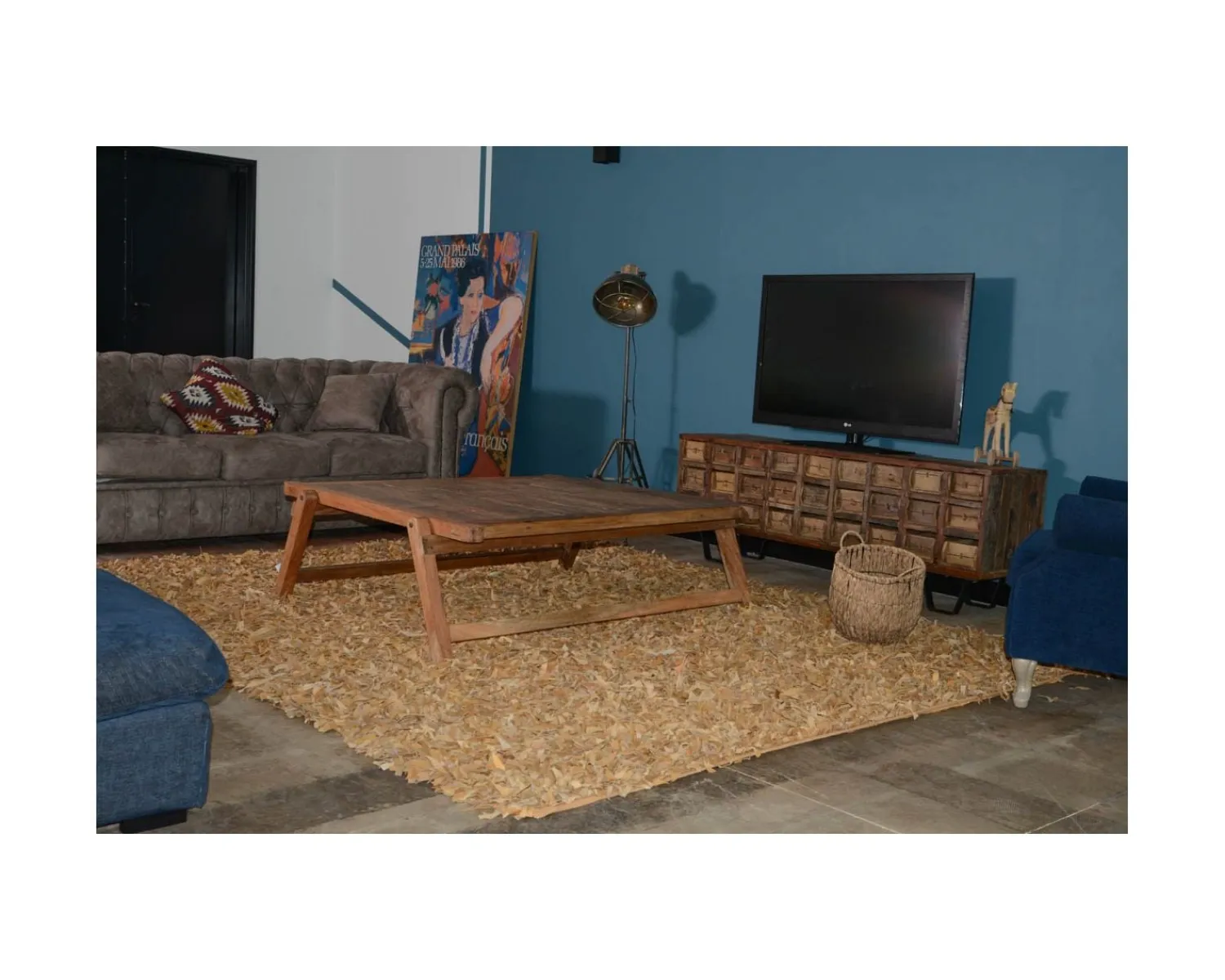 Meuble House Grande table basse carrée vieux bois ethnique "Népalaise" Clearance