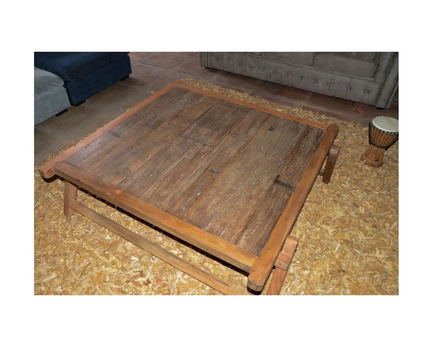 Meuble House Grande table basse carrée vieux bois ethnique "Népalaise" Clearance