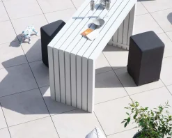 Meuble House Grande table de bar épurée en aluminium blanc 200cm 