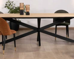 Meuble House Grande table de repas 300cm manguier massif finition sablée bords biseautés noirs et pieds étoile
