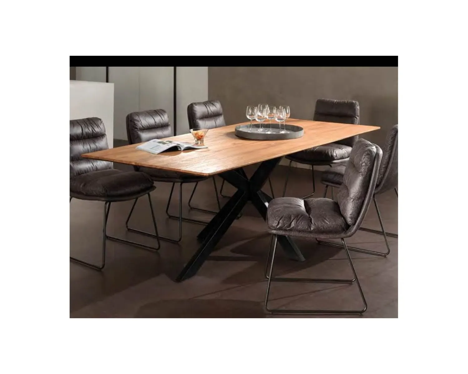 Meuble House Grande table de salle à manger en bois recyclé et métal 220cm "Copley" Outlet