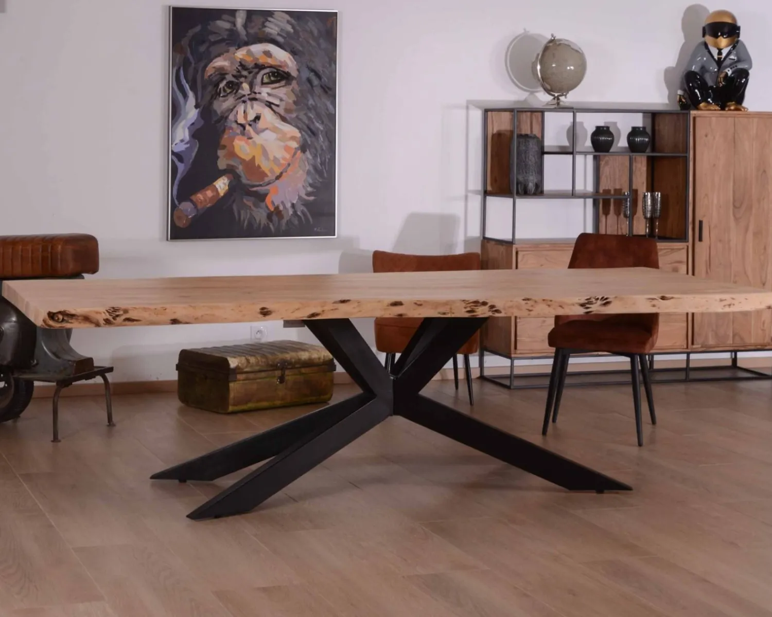 Meuble House Grande table à manger plateau 280 cm acacia massif et pieds métal "3D" Discount