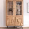 Meuble House Grande vitrine 4 portes style rétro en acacia et métal "Puzzle" façades motif empiècements New