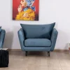 Meuble House Grand fauteuil cosy en tissu bleu et pieds en métal noir "Hasting" Online