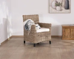 Meuble House Grand fauteuil de jardin confort en kubu grisé et tissu 