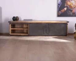 Meuble House Grand meuble télé "Caractère" 200cm 2 portes 2 tiroirs métal et bois Online