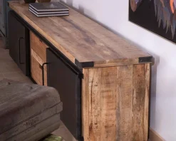 Meuble House Grand meuble télé "Caractère" 200cm 2 portes 2 tiroirs métal et bois Online
