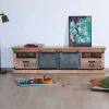 Meuble House Grand meuble TV bas 180cm bois naturel massif et métal gris "Haden" Discount