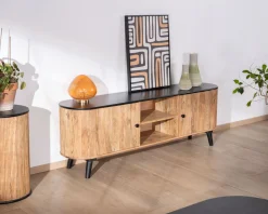 Meuble House Grand meuble TV bicolore bois et noir design arrondi vintage "Boogie" 175cm Sale