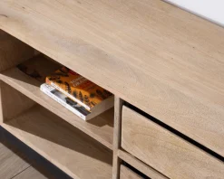 Meuble House Grand meuble TV bicolore en manguier avec portes, niches et tiroirs "Bocca" 180 cm Discount