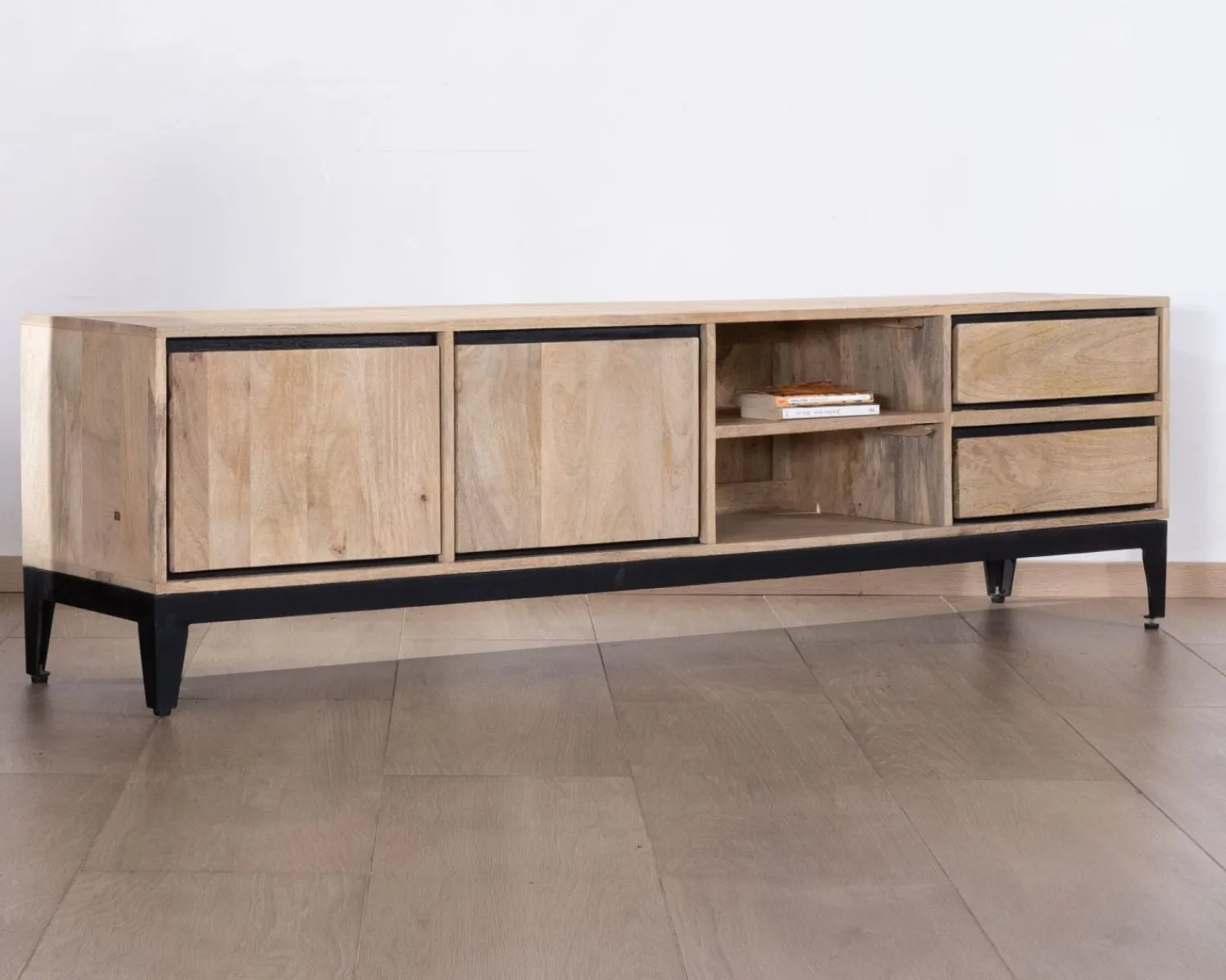 Meuble House Grand meuble TV bicolore en manguier avec portes, niches et tiroirs "Bocca" 180 cm Discount