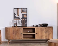 Meuble House Grand meuble TV 175cm design arrondi vintage acacia massif 