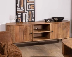 Meuble House Grand meuble TV 175cm design arrondi vintage acacia massif 