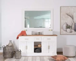 Meuble House Grand miroir rectangulaire 130x90 cm cadre en acacia blanc 