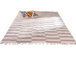 Meuble House Grand tapis blanc rayé bleu format 200x300cm 