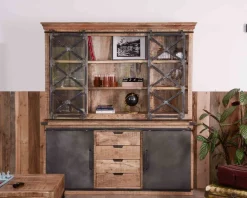 Meuble House Grand vaisselier métal, verre et bois "Caractère" 180cm Online
