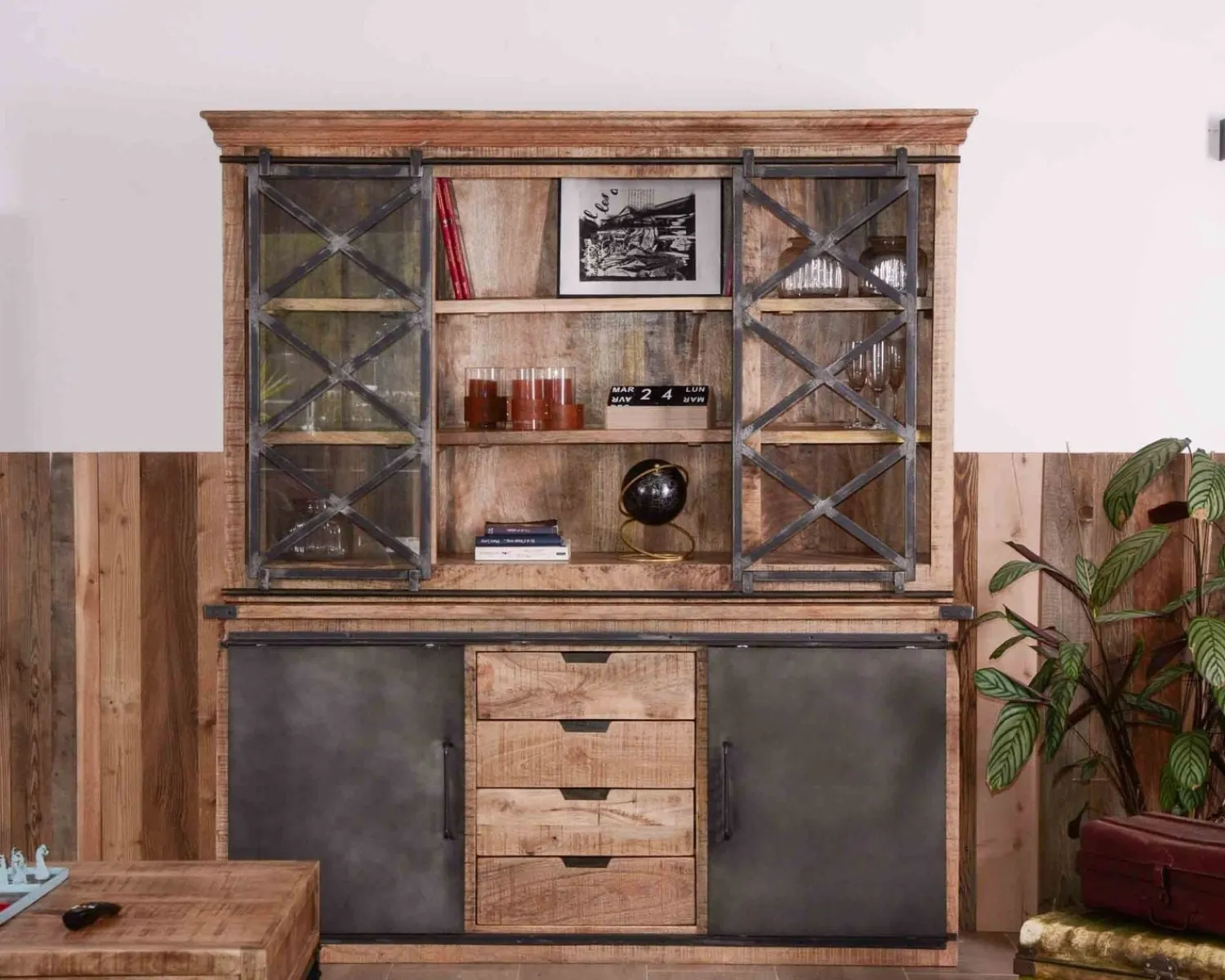 Meuble House Grand vaisselier métal, verre et bois "Caractère" 180cm Online
