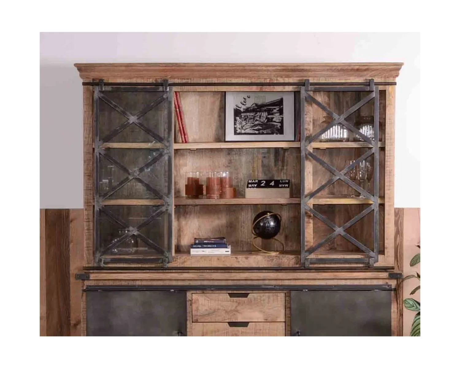 Meuble House Grand vaisselier métal, verre et bois "Caractère" 180cm Online