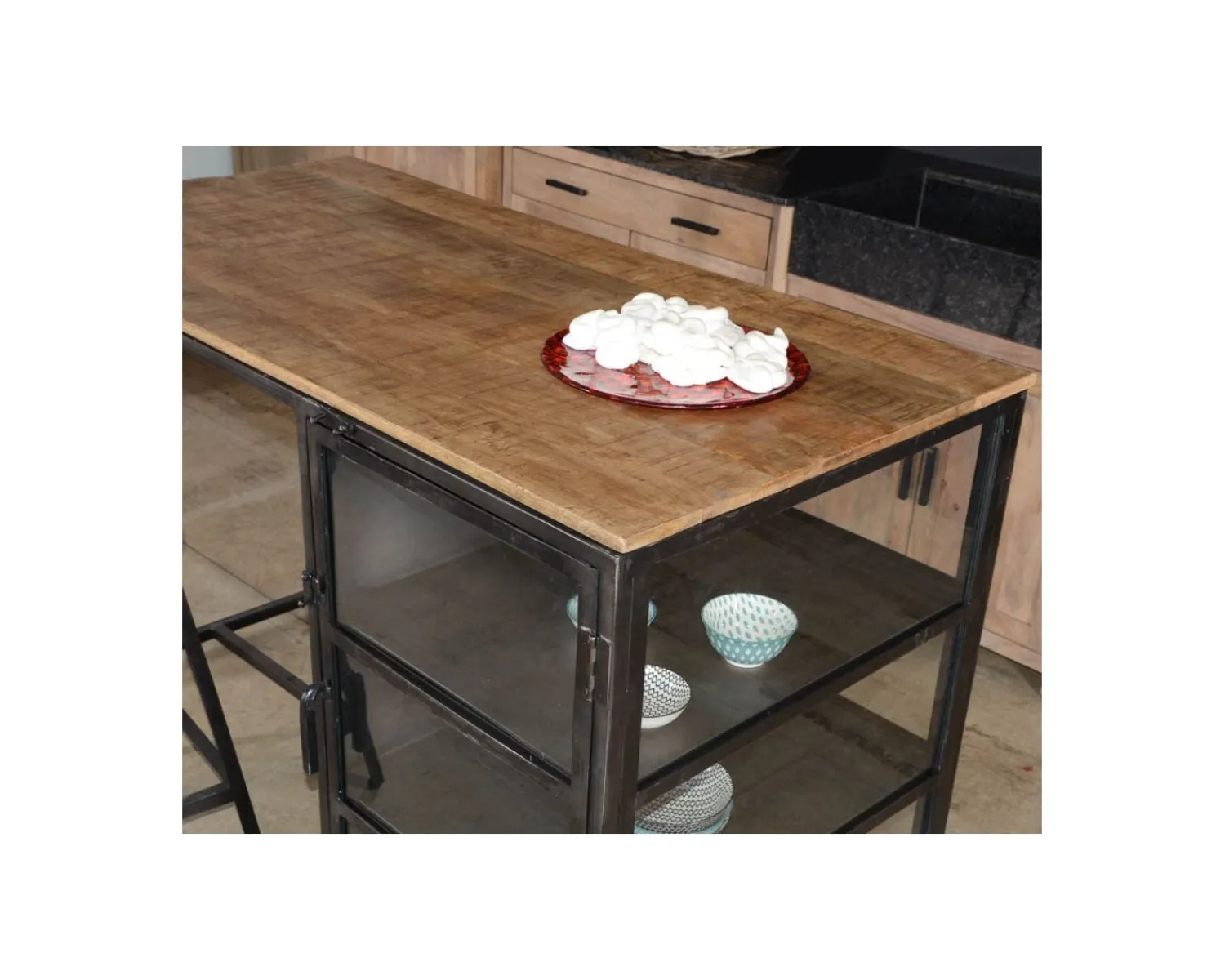 Meuble House Ilot de cuisine en bois et métal noir 150 cm "Black Cook" Clearance