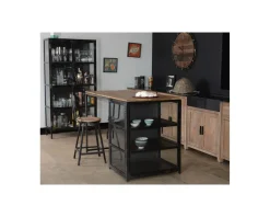 Meuble House Ilot de cuisine en bois et métal noir 150 cm