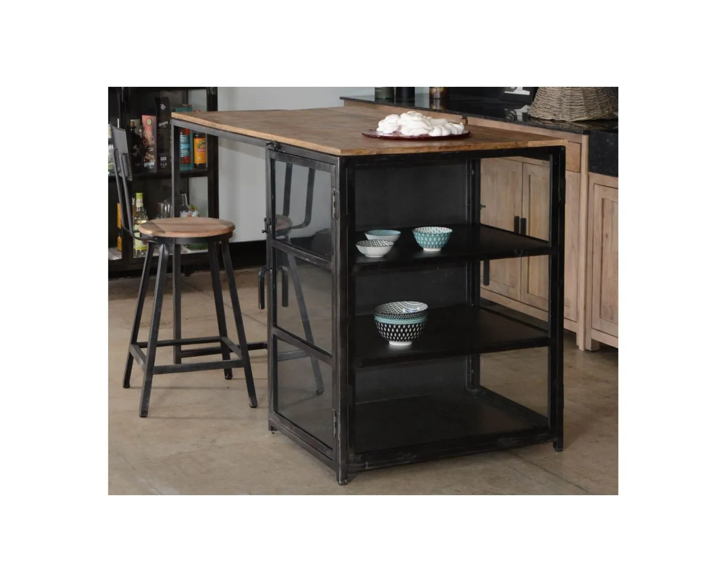Meuble House Ilot de cuisine en bois et métal noir 150 cm "Black Cook" Clearance