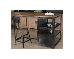 Meuble House Ilot de cuisine en bois et métal noir 150 cm