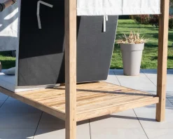 Meuble House Lit de jardin en teck et tissu spécial extérieur gris clair 