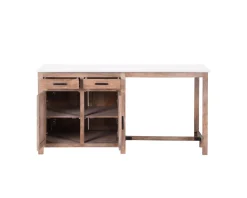 Meuble House Îlot central bois et quartz blanc avec coin repas 