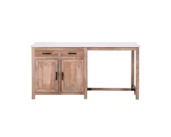 Meuble House Îlot central bois et quartz blanc avec coin repas 