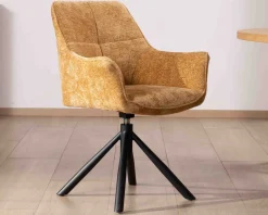 Meuble House Lot de 2 chaises avec accoudoirs en tissu jaune et pied métal pivotant