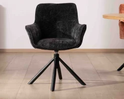 Meuble House Lot de 2 chaises avec accoudoirs en tissu noir et pied métal pivotant "Ewing" Online