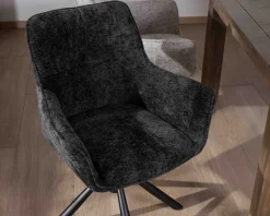 Meuble House Lot de 2 chaises avec accoudoirs en tissu noir et pied métal pivotant