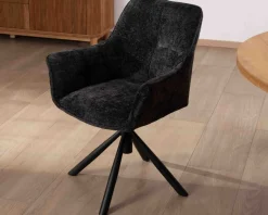 Meuble House Lot de 2 chaises avec accoudoirs en tissu noir et pied métal pivotant
