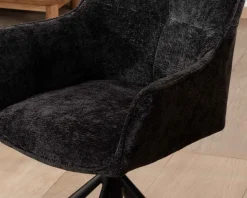Meuble House Lot de 2 chaises avec accoudoirs en tissu noir et pied métal pivotant