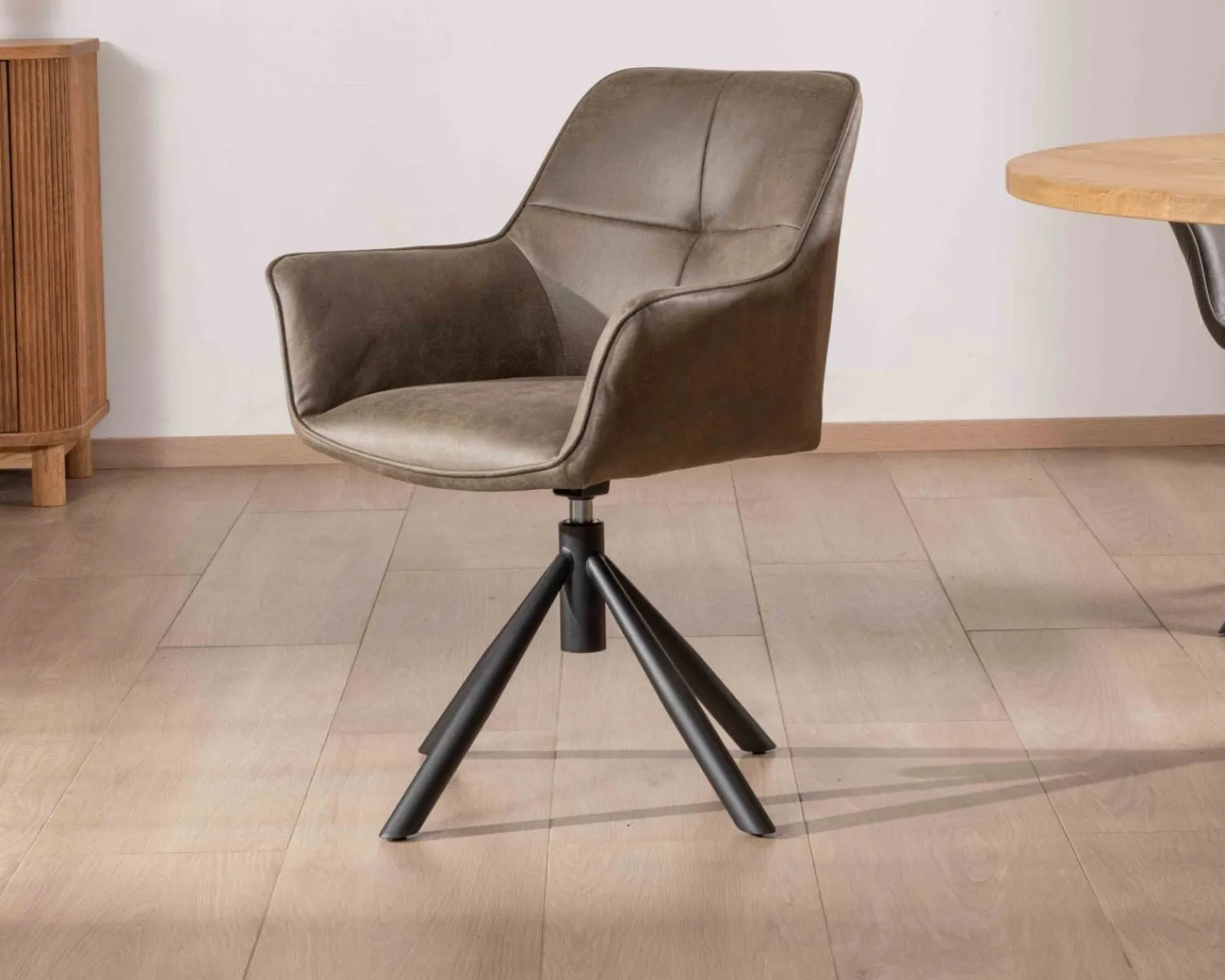 Meuble House Lot de 2 chaises avec accoudoirs sur pied rotatif "Ritchey" tissu microfibre kaki