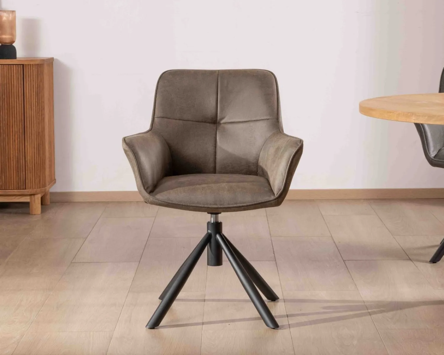 Meuble House Lot de 2 chaises avec accoudoirs sur pied rotatif "Ritchey" tissu microfibre kaki
