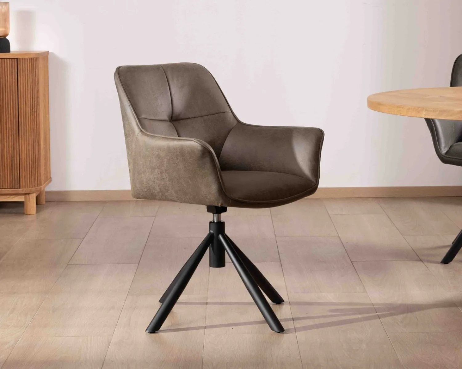 Meuble House Lot de 2 chaises avec accoudoirs sur pied rotatif "Ritchey" tissu microfibre kaki