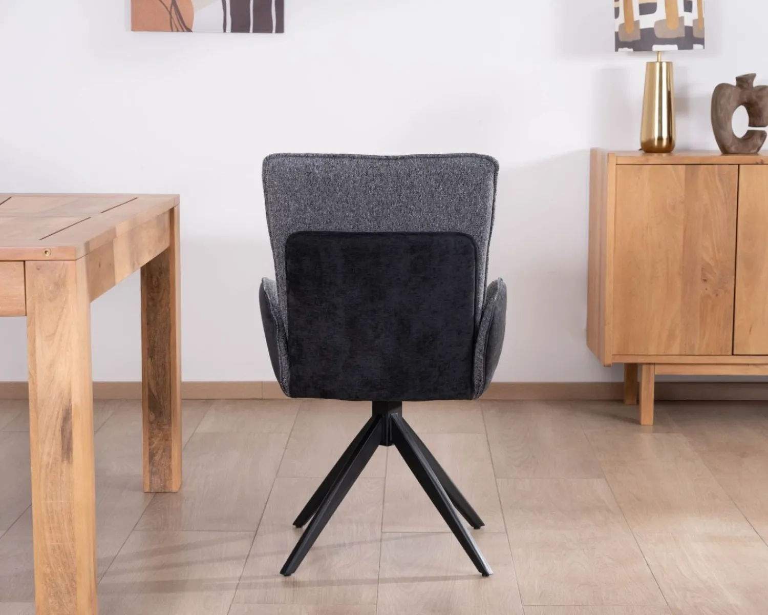 Meuble House Lot de 2 chaises avec accoudoirs en tissu bi-matière anthracite "Eddy" avec pied métal pivotant Online