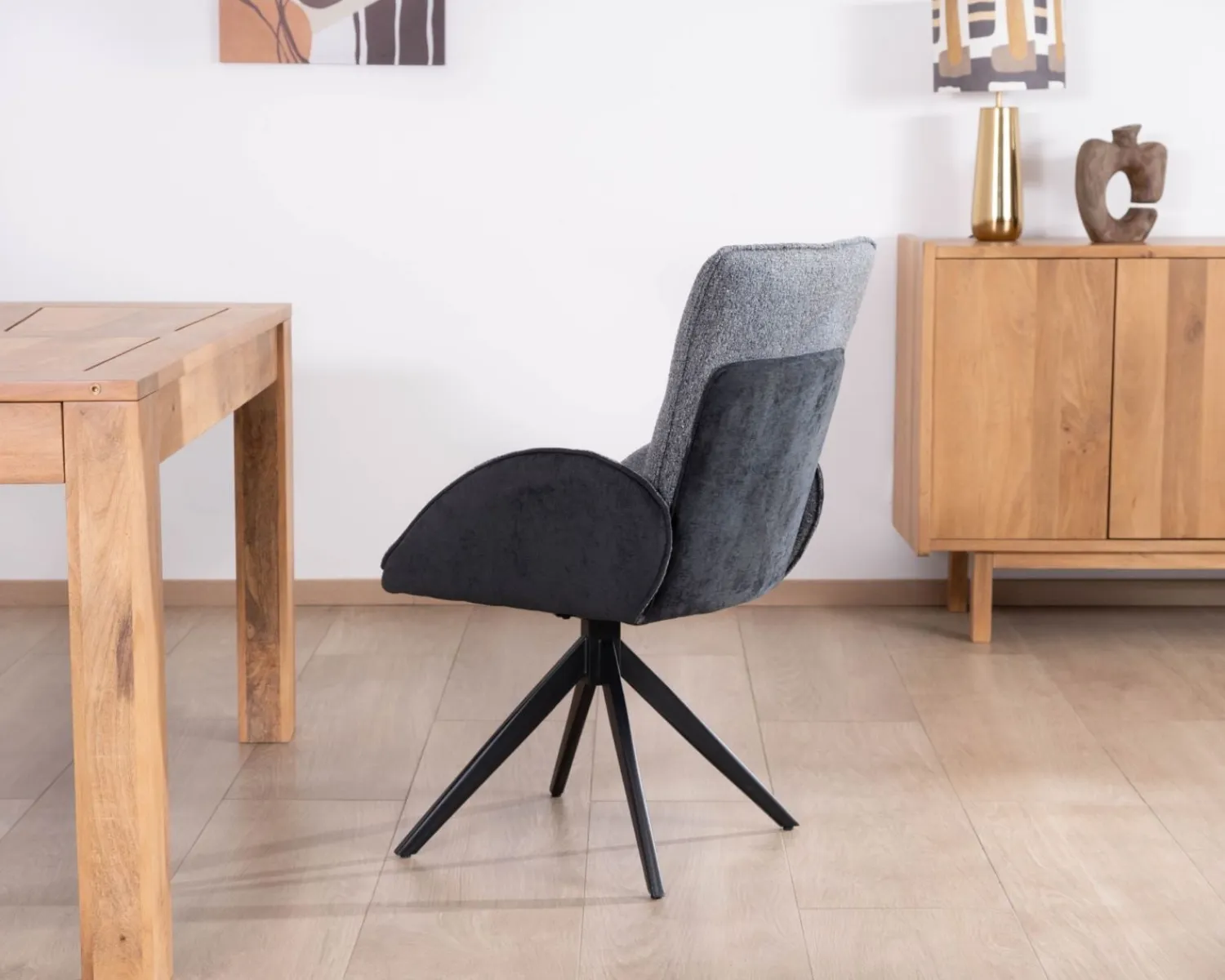 Meuble House Lot de 2 chaises avec accoudoirs en tissu bi-matière anthracite "Eddy" avec pied métal pivotant Online