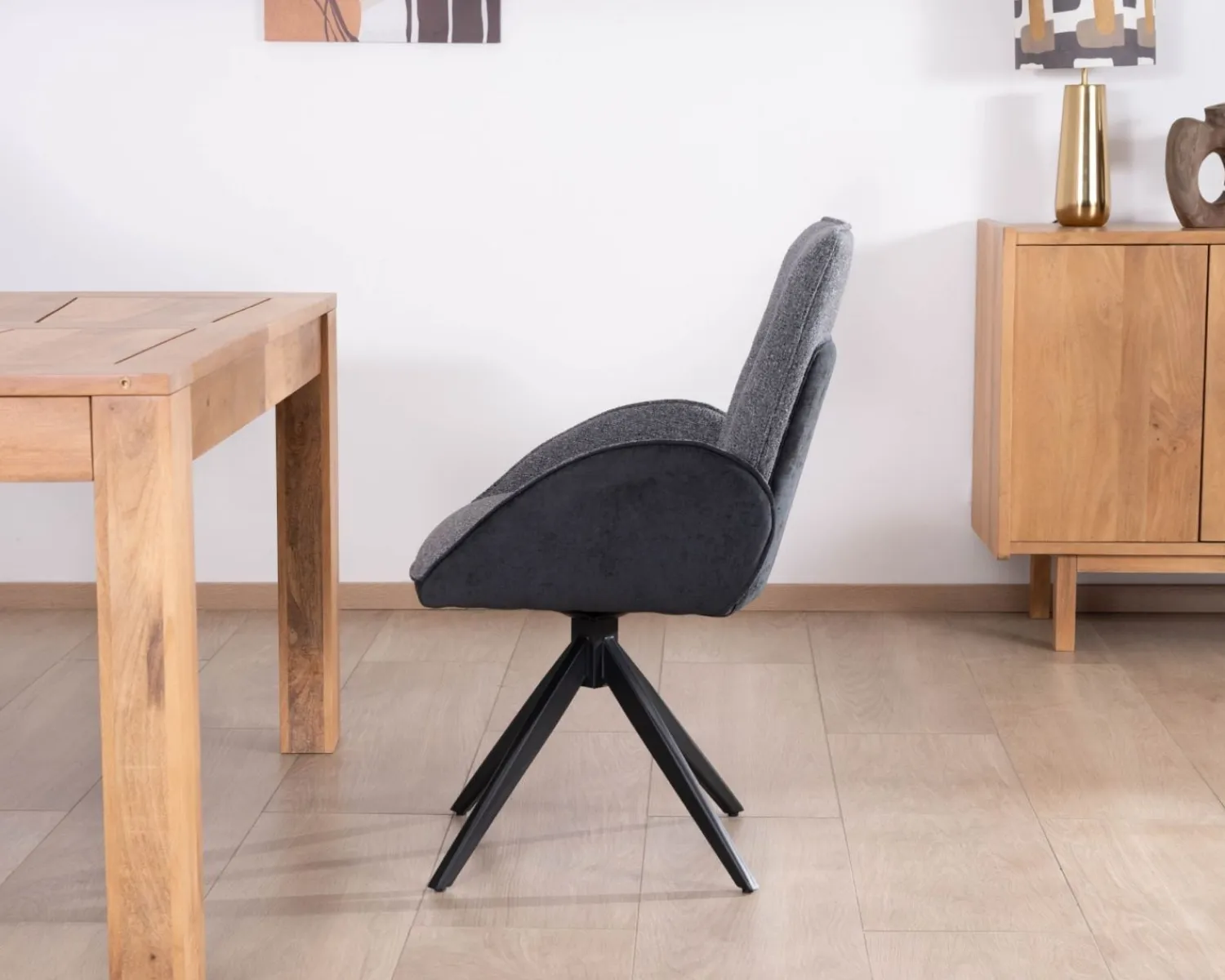 Meuble House Lot de 2 chaises avec accoudoirs en tissu bi-matière anthracite "Eddy" avec pied métal pivotant Online
