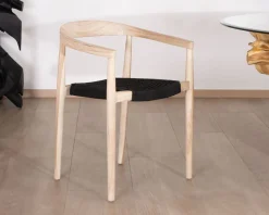 Meuble House Lot de 4 chaises contemporaines en teck naturel et assise noire "Tiska" Clearance